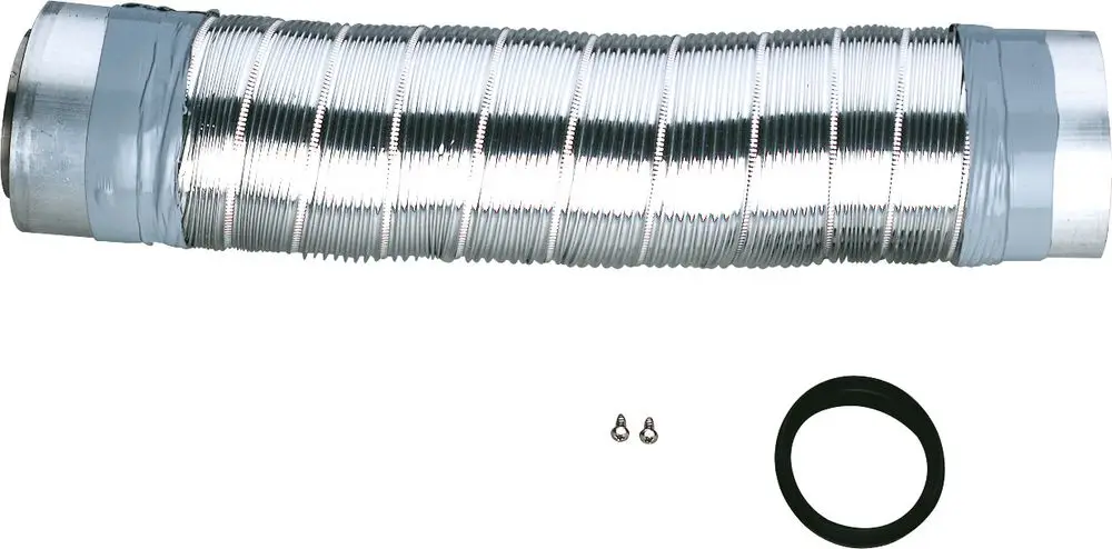 Verzinktes Doppelwellrohr von Bosch, mit flexibler Struktur, geeignet für Abgasleitungen. Enthält zwei Schrauben und einen O-Ring.